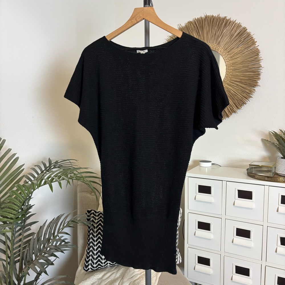 🪴$5/25🪴 ecote black ribbed wool blend short sleeve tunic sweater dress top small